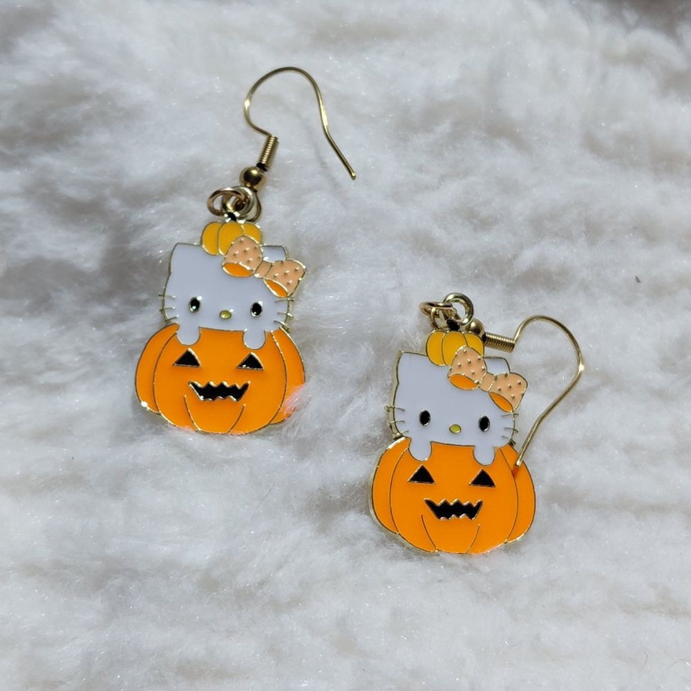 Halloween Hello Kitty Pumpkin Drop Earrings One Size Orange